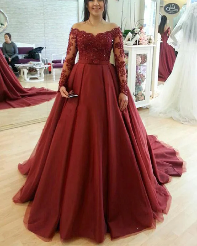 Peplum Dressburgundy/royal blue/pink Long Sleeves Lace and tulle wedding dresses ball gown with train PL0211 Peplum Dressburgundy/royal blue/pink Long Sleeves Lace and tulle wedding dresses ball gown with train PL0211