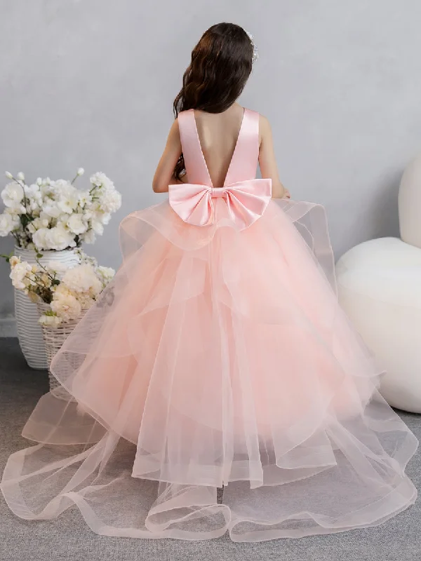 Plunging Neckline DressTulle Ball Gown/Princess Ruffles Flower Girl Dresses With Pearls & Bowknot Plunging Neckline DressTulle Ball Gown/Princess Ruffles Flower Girl Dresses With Pearls & Bowknot