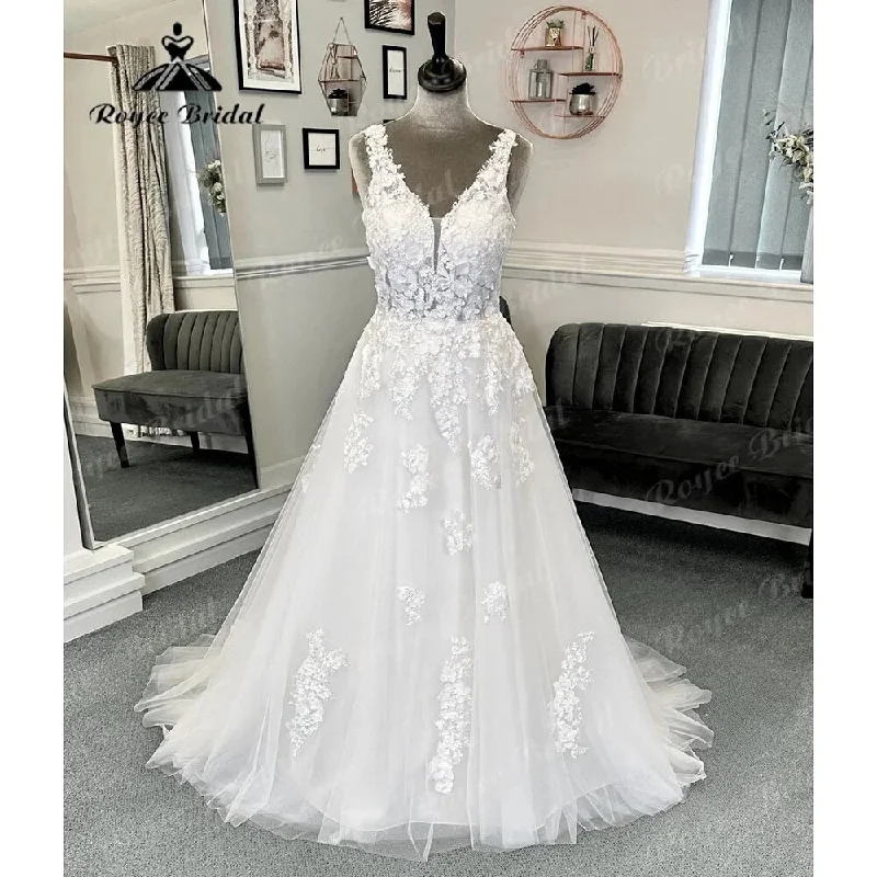 women's sustainable dressesPlunging Deep V Neck Lace Floral Wedding Dress for Women 2024 Appliques Backless Bridal Wedding Dress Custom Made Robe de mariee women's sustainable dressesPlunging Deep V Neck Lace Floral Wedding Dress for Women 2024 Appliques Backless Bridal Wedding Dress Custom Made Robe de mariee