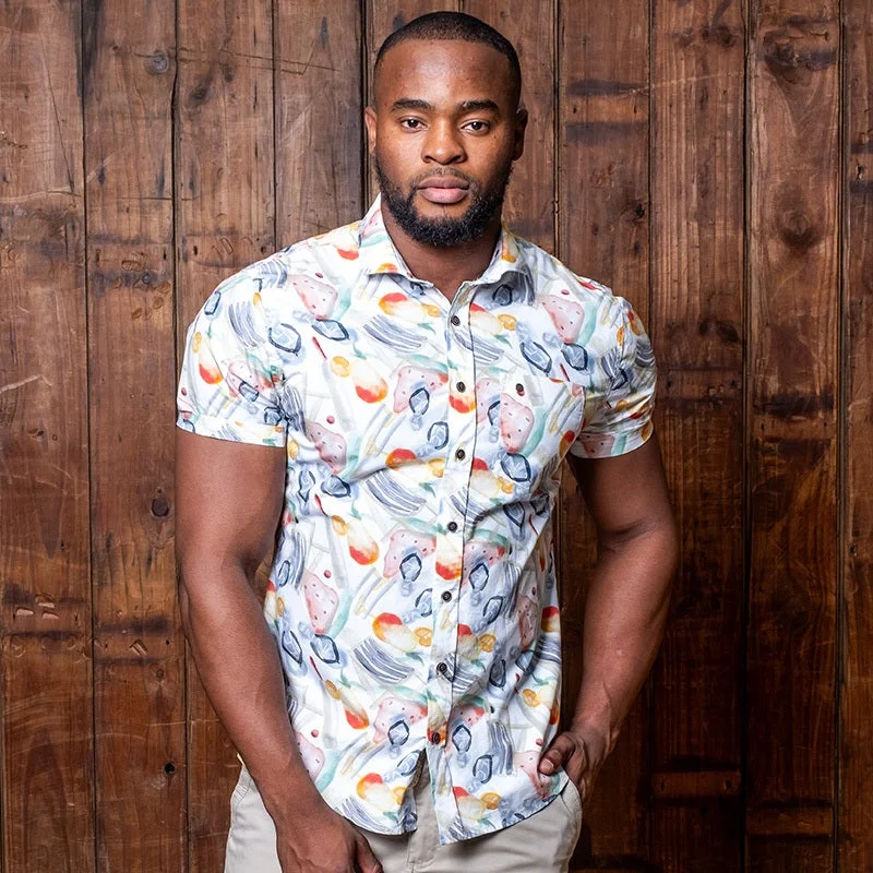 Lightweight Men's Poplin ShirtsWatercolour Summer Short Sleeve Shirt Pelican