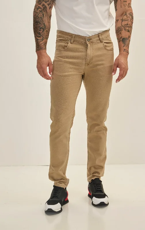 Oversized Relaxed-Fit Men's JeansSuper Soft 5-pocket Style Pants - Milk Brown