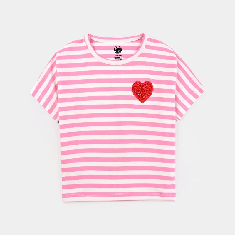 Men's Shirts with Pocket SquaresGirls Yarn Dyed T-Shirt H/S Heart-Pink