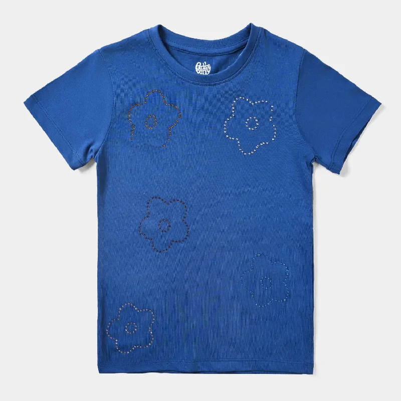 Men's Shirts with Button-Down CollarsGirls Cotton Jersey T-Shirt H/S Flowers-Navy