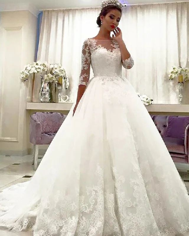 Body-Hugging DressLace Bridal Dresses With Long Sleeves Princess Wedding Gown