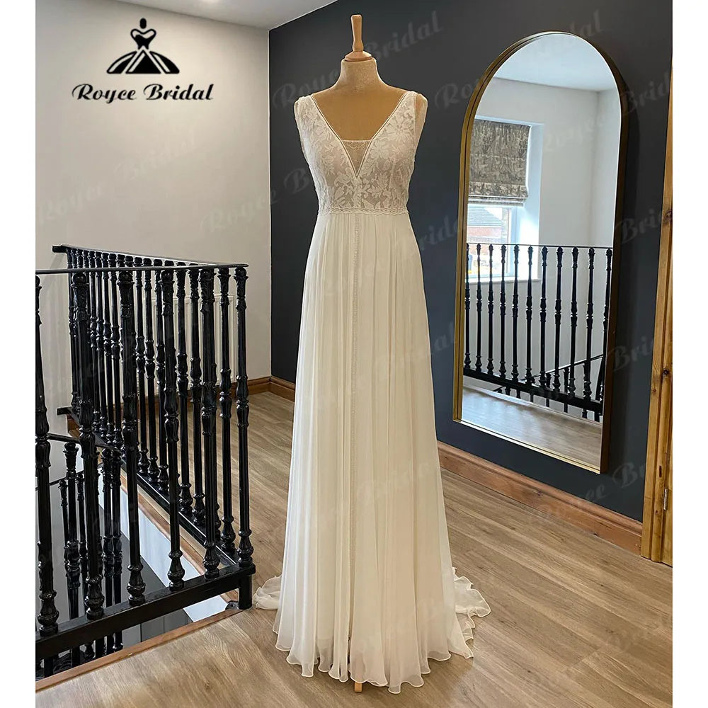 Cut-Out DressElegant Bohemian Boho Sleeveless Lace Bodice Chiffon A Line Wedding Dress for Women 2024 Beach Bridal Gown vestido invitada boda Cut-Out DressElegant Bohemian Boho Sleeveless Lace Bodice Chiffon A Line Wedding Dress for Women 2024 Beach Bridal Gown vestido invitada boda