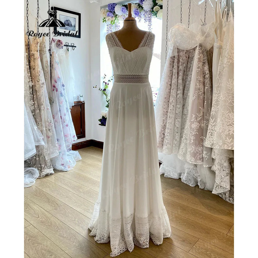 women's fashionable dressesRobe Chic Sleeveless Lace Chiffon Boho Bohemian Wedding Dress for Women 2024 Wedding Gown for Women vestido de novia Roycebridal women's fashionable dressesRobe Chic Sleeveless Lace Chiffon Boho Bohemian Wedding Dress for Women 2024 Wedding Gown for Women vestido de novia Roycebridal