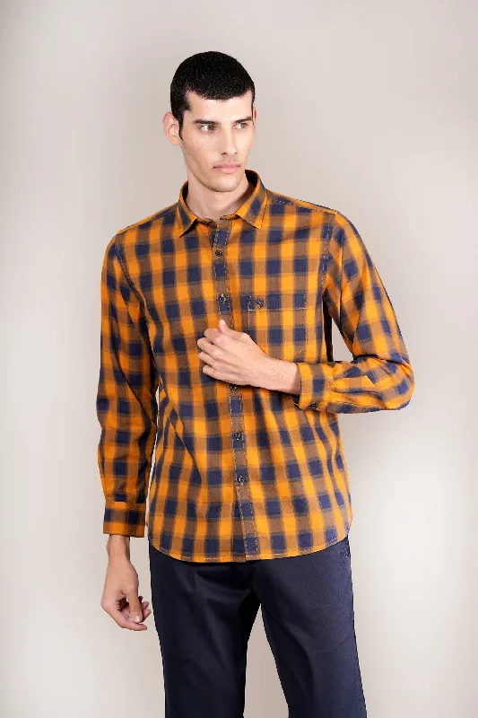 Men's Bold-Color Shirts for a Statement PieceMen's Mustard Check Full Sleeves Casual Shirt Men's Bold-Color Shirts for a Statement PieceMen's Mustard Check Full Sleeves Casual Shirt