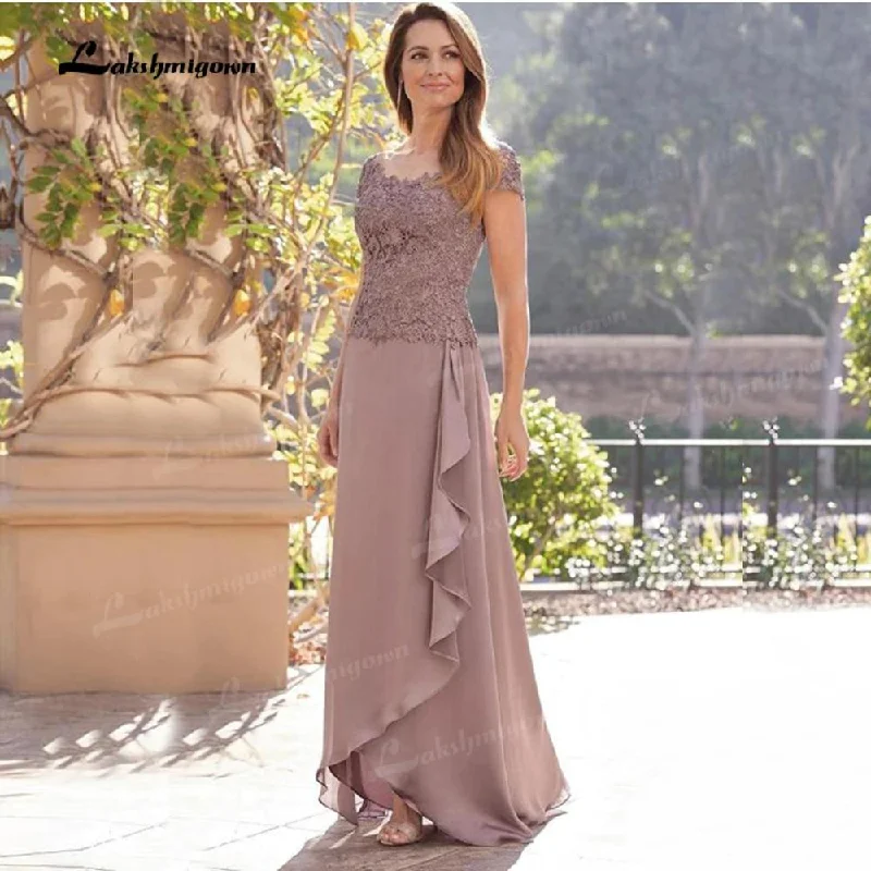 Polka-Dot DressRoycebridal Chiffon Lace Top Short Sleeve Mother Of The Bride Dresses