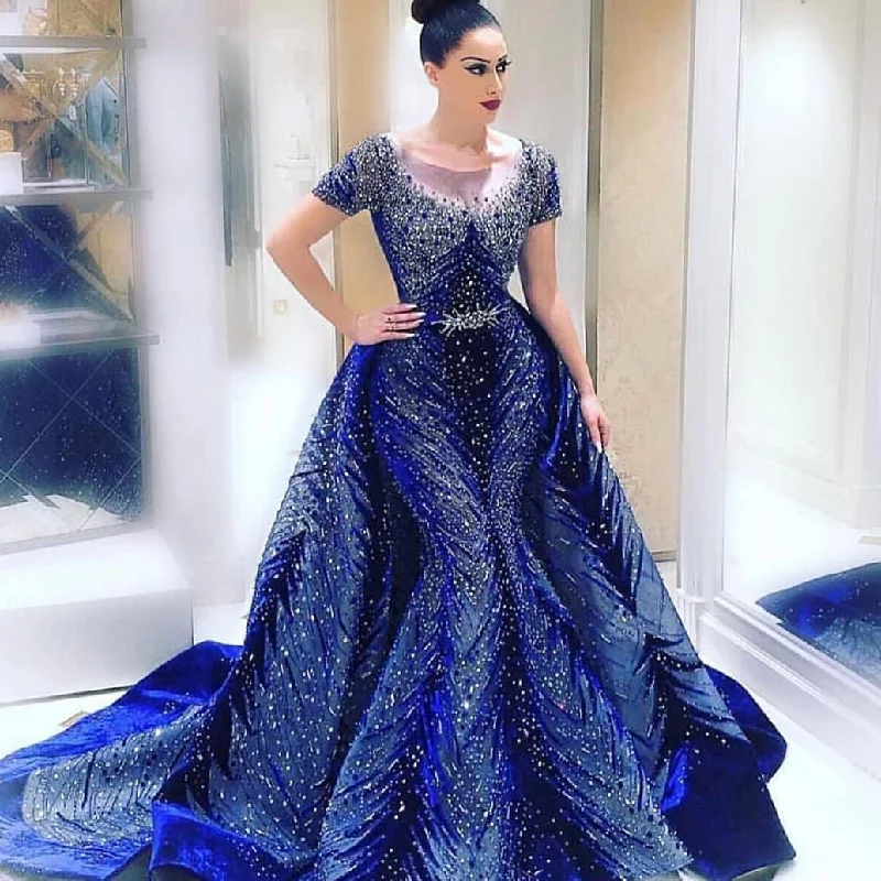 Minimalist DressLuxury Navy Blue  A-Line Sexy Evening Dress Ball Gown