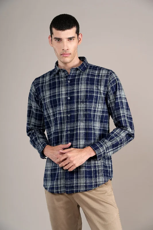 Classic Men's Dress ShirtsMen's Navy Check Full Sleeves Casual Shirt