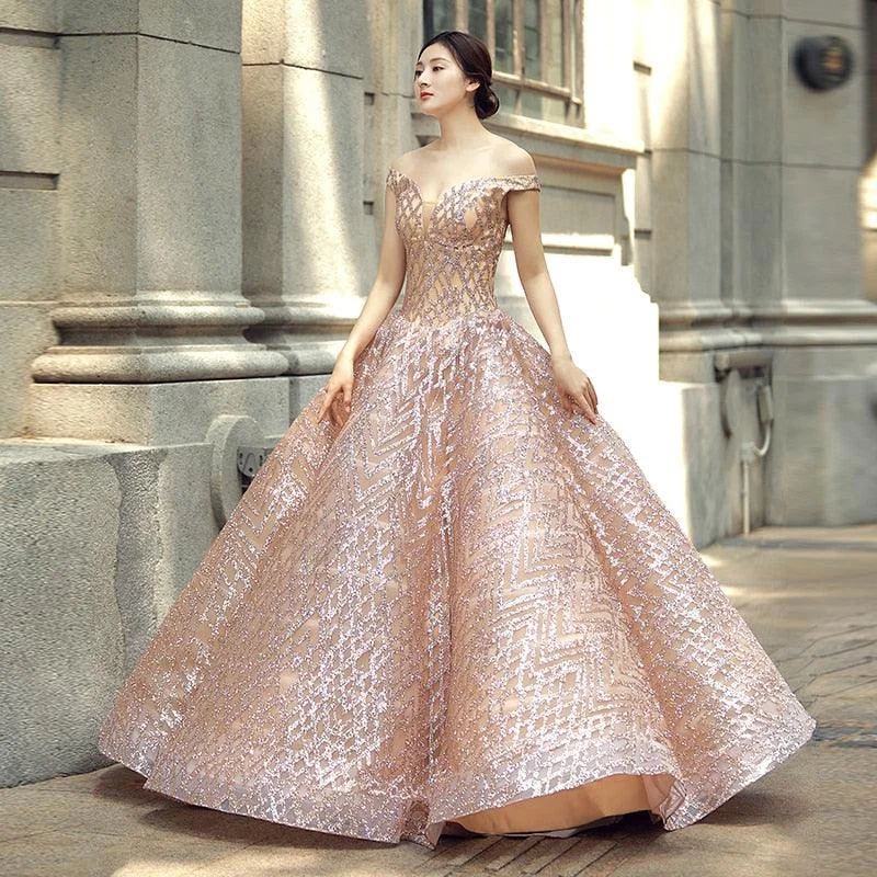 Tiered DressPale Pink Elegant Off Shoulder V-neck Floor Length Evening Formal Dress Tiered DressPale Pink Elegant Off Shoulder V-neck Floor Length Evening Formal Dress