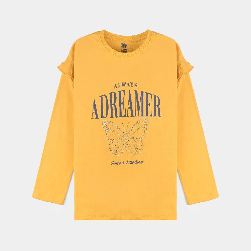 Men's Shirts with Cowl NecksGirls Cotton Jersey T-Shirt F/S Always A Dreamer-Artsn Gold Men's Shirts with Cowl NecksGirls Cotton Jersey T-Shirt F/S Always A Dreamer-Artsn Gold