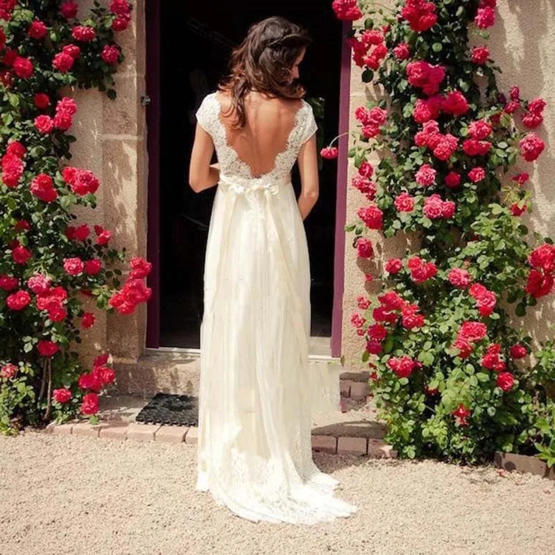 Party DressRoycebridal Cap Sleeve Low Back Beaded Beach Wedding Dress robe mariage femme Vestido Noiva Simple White V-neck Bridal Gowns Party DressRoycebridal Cap Sleeve Low Back Beaded Beach Wedding Dress robe mariage femme Vestido Noiva Simple White V-neck Bridal Gowns