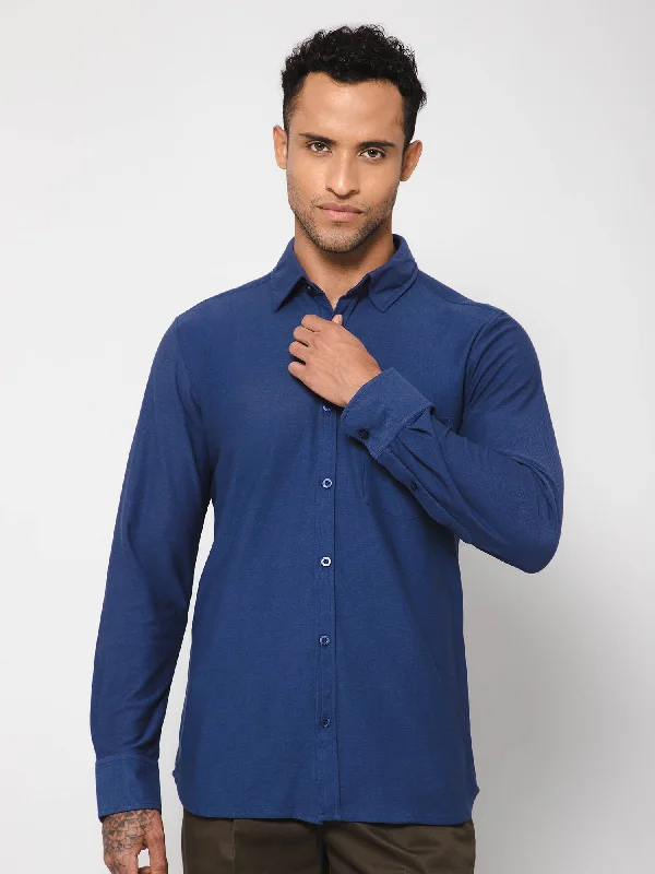 Men's Graphic Print T-Shirts for a Statement LookMen's Ink Blue Casual Knit Self Textured Full Sleeve Shirt Men's Graphic Print T-Shirts for a Statement LookMen's Ink Blue Casual Knit Self Textured Full Sleeve Shirt
