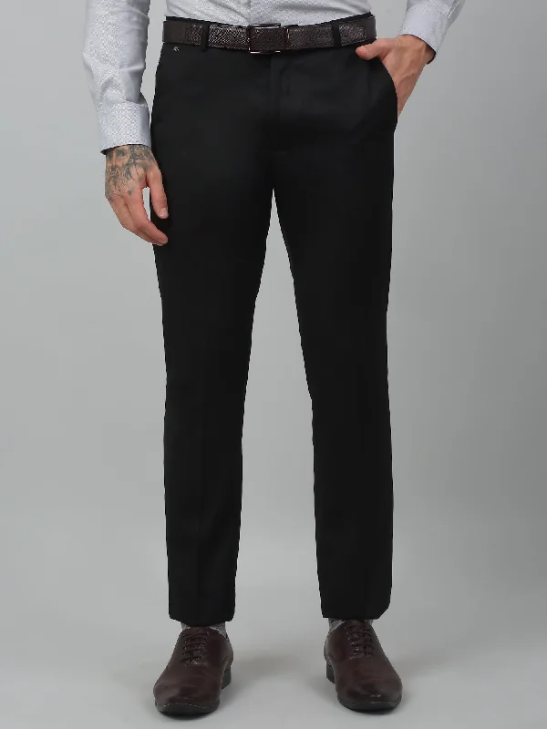 Men's Pants with Hidden ButtonsMen's Formal Flat front Black  Trousers