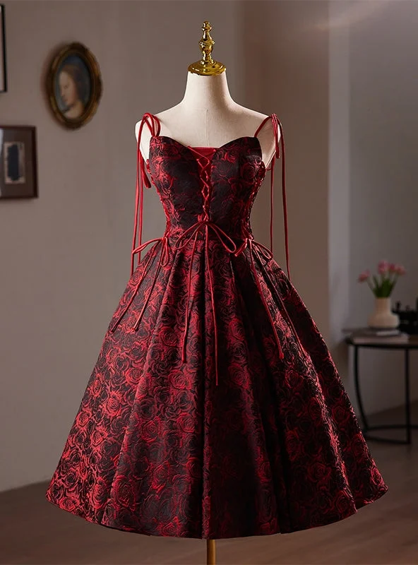 Prom DressBurgundy Print Straps Homecoming Dress
