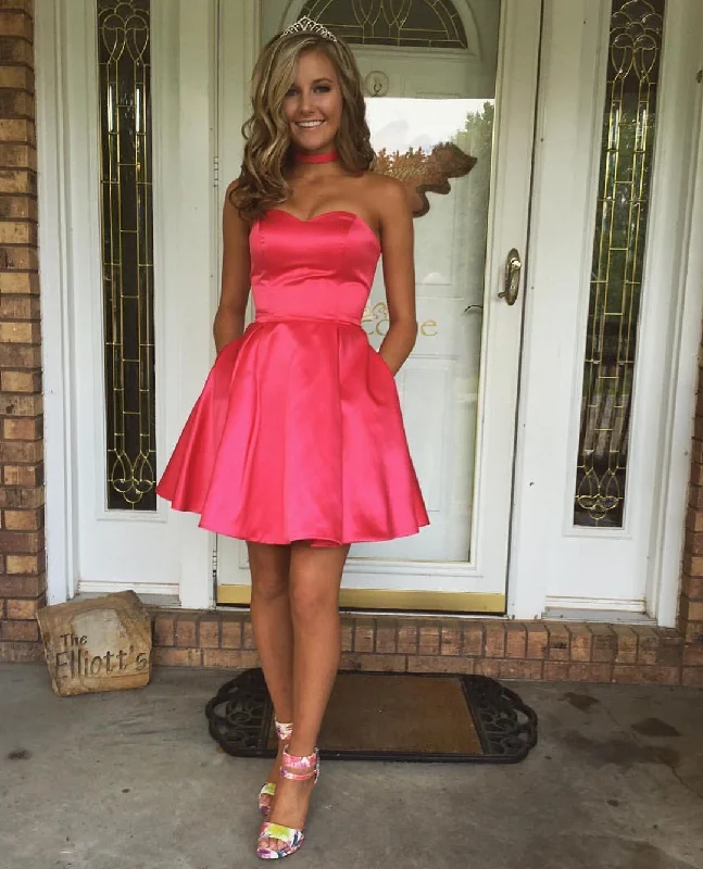 Velvet DressSiaoryne SP001 Simple Satin Sweetheart Homecoming Dress with Pockets Short Semi Formal Gowns 2018 Velvet DressSiaoryne SP001 Simple Satin Sweetheart Homecoming Dress with Pockets Short Semi Formal Gowns 2018