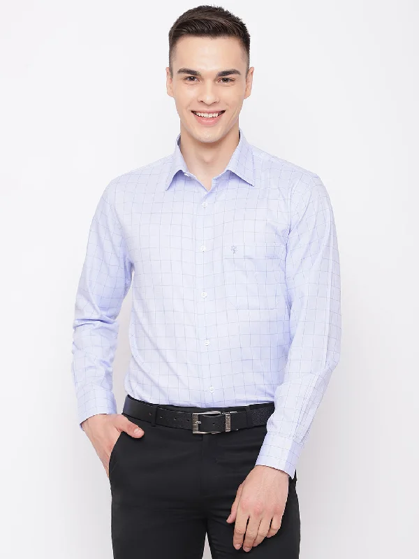 Men's Smart Casual Shirts for Business Casual SettingsMen's Sky Blue Formal Medium Checks Full Sleeve Shirt Men's Smart Casual Shirts for Business Casual SettingsMen's Sky Blue Formal Medium Checks Full Sleeve Shirt