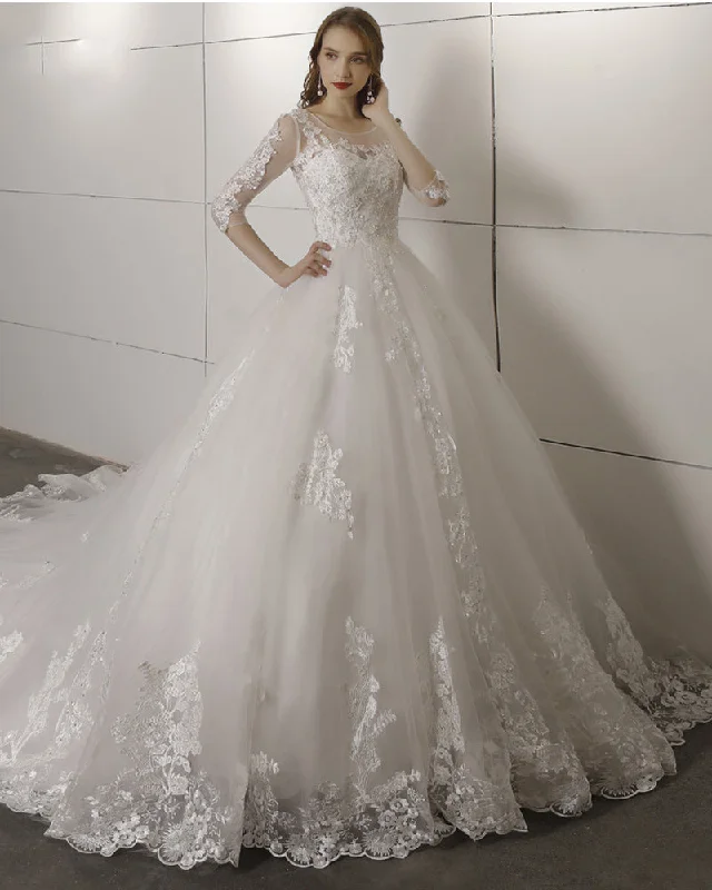 Jersey DressLong Sleeves Ball Gown Princess Wedding Bridal Dresses with Lace 2019 PL652 Jersey DressLong Sleeves Ball Gown Princess Wedding Bridal Dresses with Lace 2019 PL652