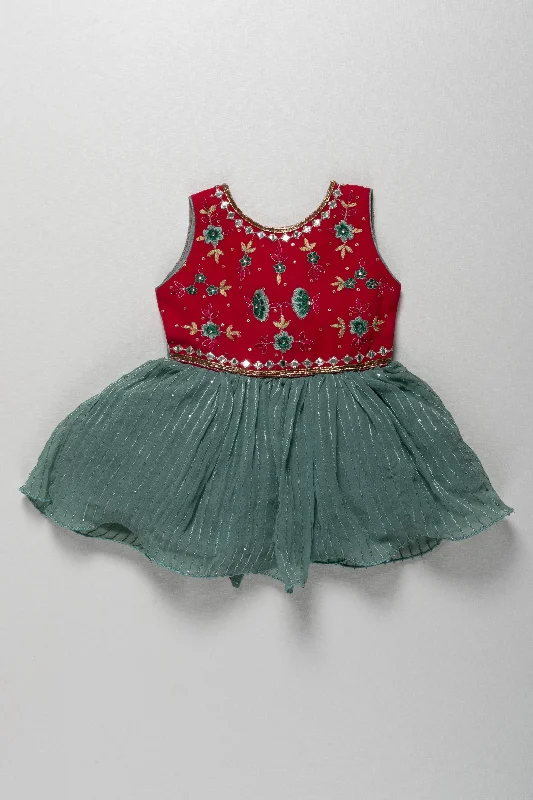 women's easy-to-wear dressesRed With Mint Green Embroidery Sequenced Party Wear Frock For Baby Girls women's easy-to-wear dressesRed With Mint Green Embroidery Sequenced Party Wear Frock For Baby Girls