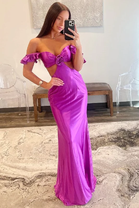 women's fair-trade dressesViolet Flutter Sleeve Cutout Mermaid Fitted Gown