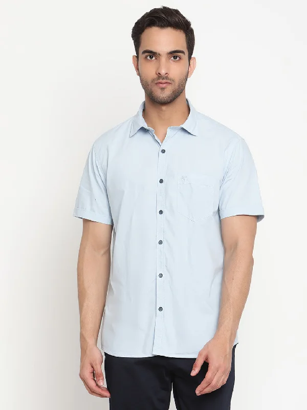 Men's Slim-Fit Shirts for a Flattering ShapeMen's Sky Blue Casual Plain Half Sleeve Shirt Men's Slim-Fit Shirts for a Flattering ShapeMen's Sky Blue Casual Plain Half Sleeve Shirt