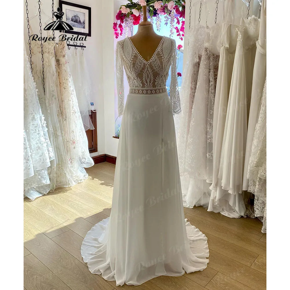 women's breathable dressesVestido Novia V Neck Lace Bodice Boho Bohemian Beach Split Side Wedding Gown for Bride Wedding Dress for Women Roycebridal women's breathable dressesVestido Novia V Neck Lace Bodice Boho Bohemian Beach Split Side Wedding Gown for Bride Wedding Dress for Women Roycebridal
