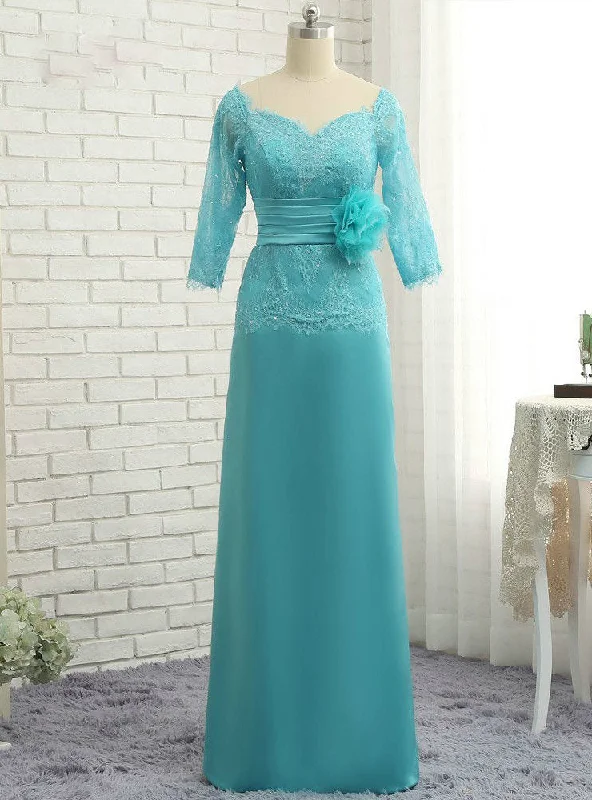 women's bespoke dressesChic Mother Of The Bride Dresses A-line 3/4 Sleeves Lace Long Evening Dresses