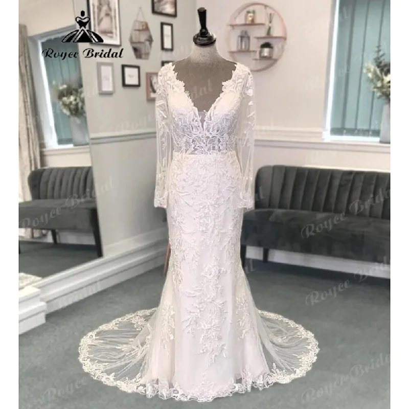 women's petite dressesPlunging Deep V Neck Lace Appliques Long Sleeve Backless Wedding Dress for Women 2024 Bridal Gown vestido de boda corte sirena women's petite dressesPlunging Deep V Neck Lace Appliques Long Sleeve Backless Wedding Dress for Women 2024 Bridal Gown vestido de boda corte sirena