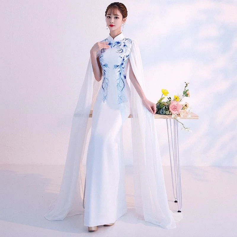 Tea-Length DressVintage Qipao Elegant Cheongsam Sleeveless Evening Dress