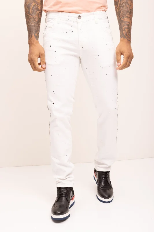 Light Wash Men's JeansBlack Paint Splattered Side Striped Jeans - White