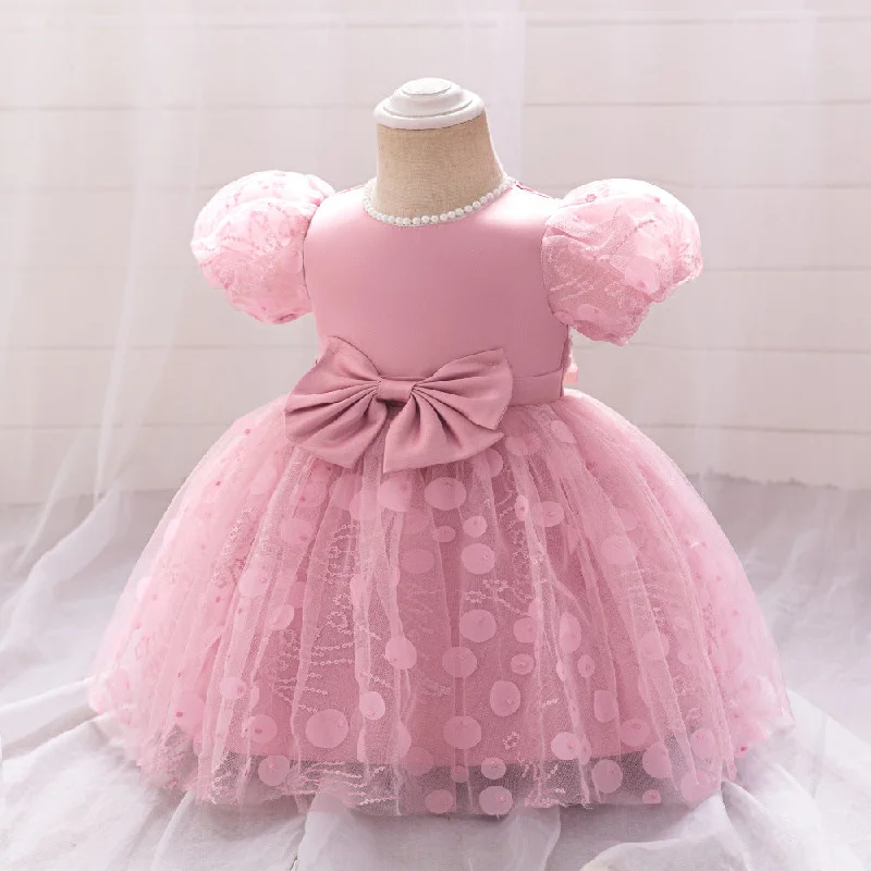 women's denim dressesBall Gown Scoop Puff Sleeves Flower Girl Dresses with Sequins