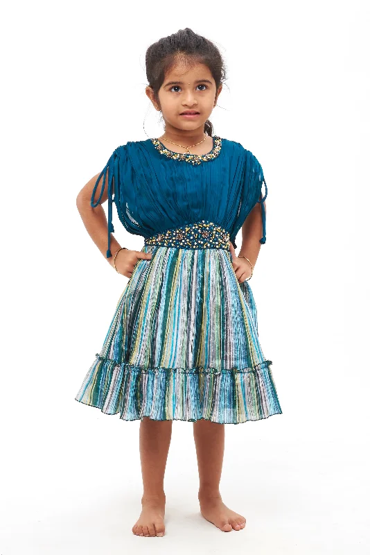 women's wedding guest dressesPearl & Bead Embroidered with Multicolor Striped Patry Frock - Elegant Party Dress for Girls women's wedding guest dressesPearl & Bead Embroidered with Multicolor Striped Patry Frock - Elegant Party Dress for Girls
