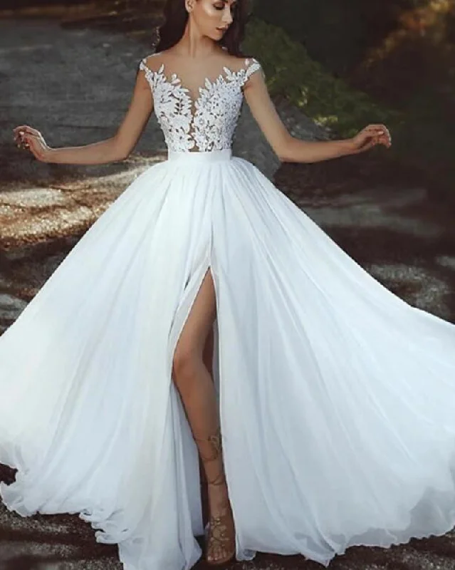 Casual DressSiaoryne Sexy Slit Ivory Lace Beach Wedding Dress bridal Gowns Vestido De Novias 2020 WD1912 Casual DressSiaoryne Sexy Slit Ivory Lace Beach Wedding Dress bridal Gowns Vestido De Novias 2020 WD1912
