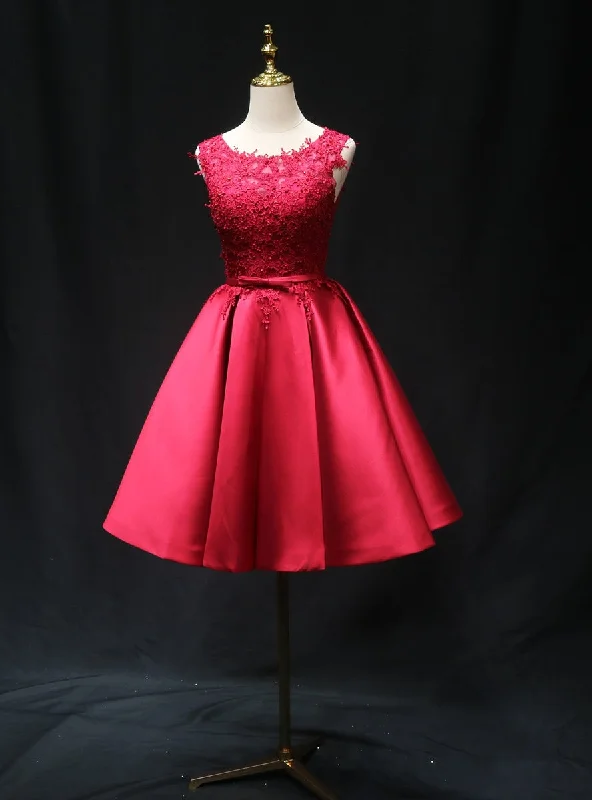 Fit-And-Flare DressBurgundy Satin Lace Beading Homecoming Dress