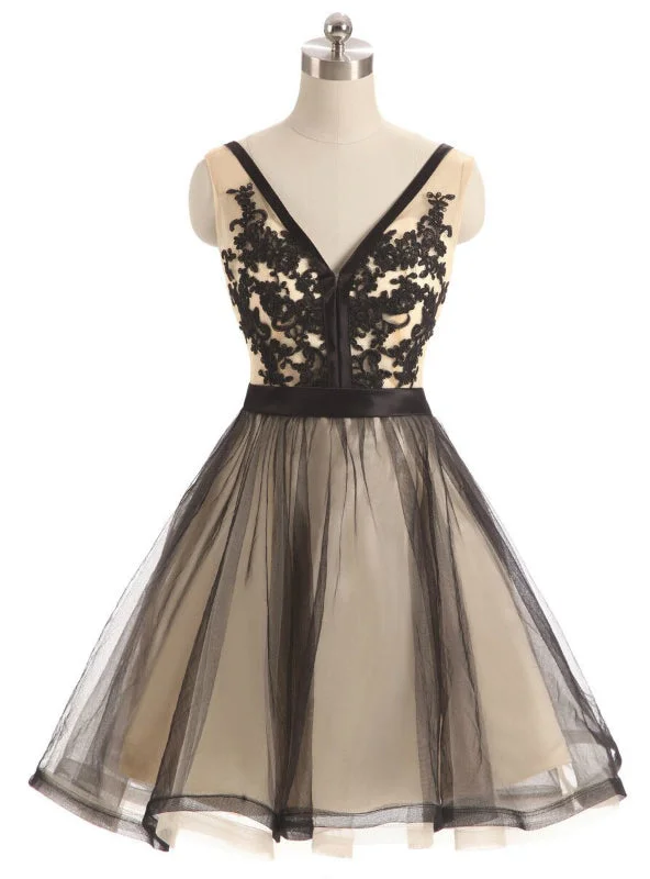 women's bodycon dressesChampagne Tulle Appliques Backless Homecoming Dress
