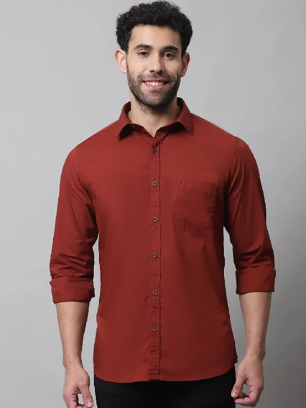 Men's Graphic Print T-Shirts for a Statement LookMen's Rust Casual Plain Stretch Full Sleeve Shirt Men's Graphic Print T-Shirts for a Statement LookMen's Rust Casual Plain Stretch Full Sleeve Shirt