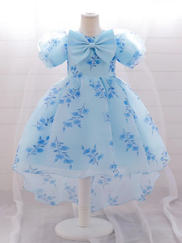 women's maximalist dressesBall Gown Scoop Puff Sleeves Ruched Flower Girl Dresses