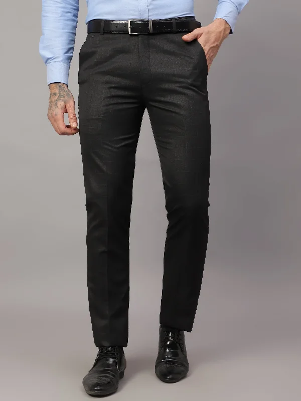 Men's Low-Waisted Pants for a Casual VibeMen's Formal Flat front Dark Grey Checks Trousers Men's Low-Waisted Pants for a Casual VibeMen's Formal Flat front Dark Grey Checks Trousers