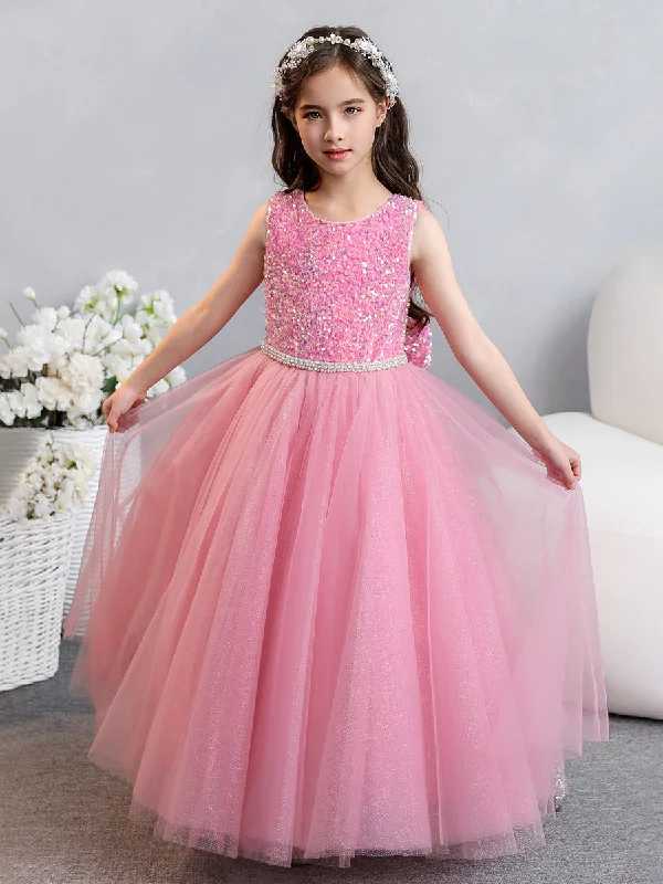Peplum Hem DressTulle Ball Gown/Princess Sequins Flower Girl Dresses With Pearls & Bowknot Peplum Hem DressTulle Ball Gown/Princess Sequins Flower Girl Dresses With Pearls & Bowknot