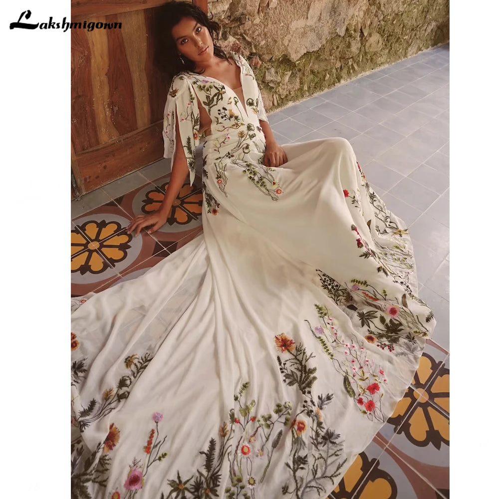 women's maternity dressesRoycebridal Chic Colorful Embroidery Boho Wedding Dress Sexy V Neck Short Sleeve Open Back Chiffon Beach Bohemia Bridal Gowns women's maternity dressesRoycebridal Chic Colorful Embroidery Boho Wedding Dress Sexy V Neck Short Sleeve Open Back Chiffon Beach Bohemia Bridal Gowns