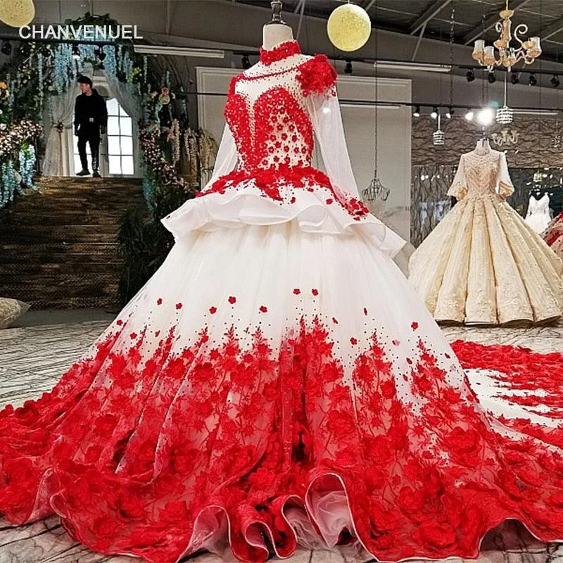 Animal Print DressRed Patterns of Lace A-line High Neck Formal Evening Dress