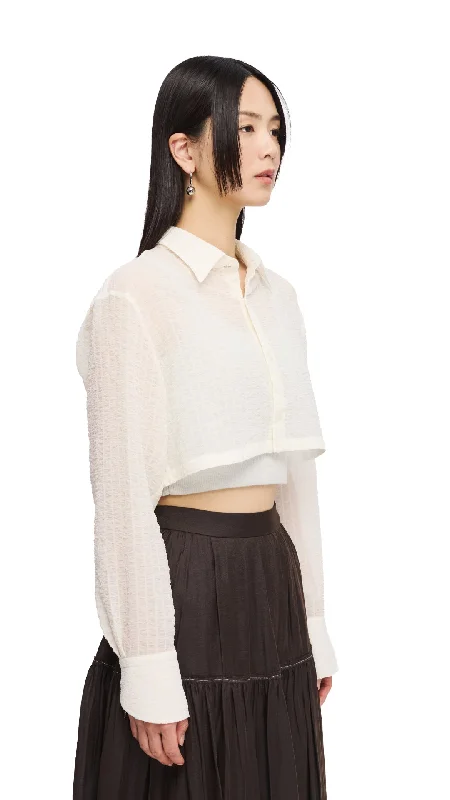 Wrinkle Chiffon Cropped Shirt