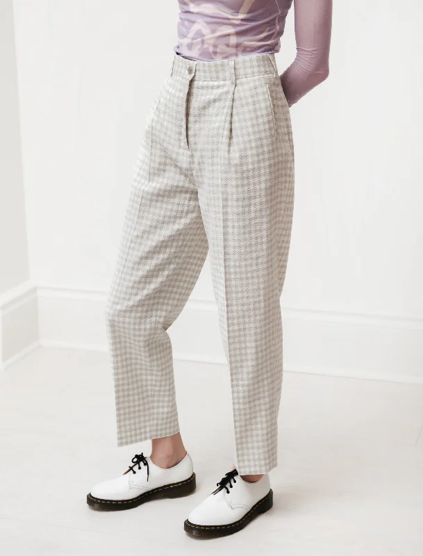 Loose Pleated Trousers Green/Grey Plaid