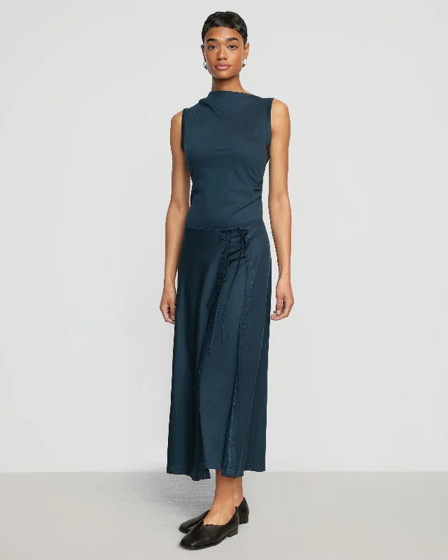 Amelia Asymmetric-Neck Wrap Dress