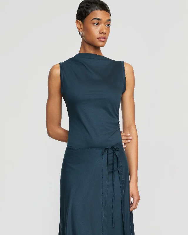 Amelia Asymmetric-Neck Wrap Dress