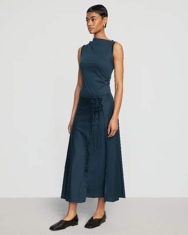 Amelia Asymmetric-Neck Wrap Dress