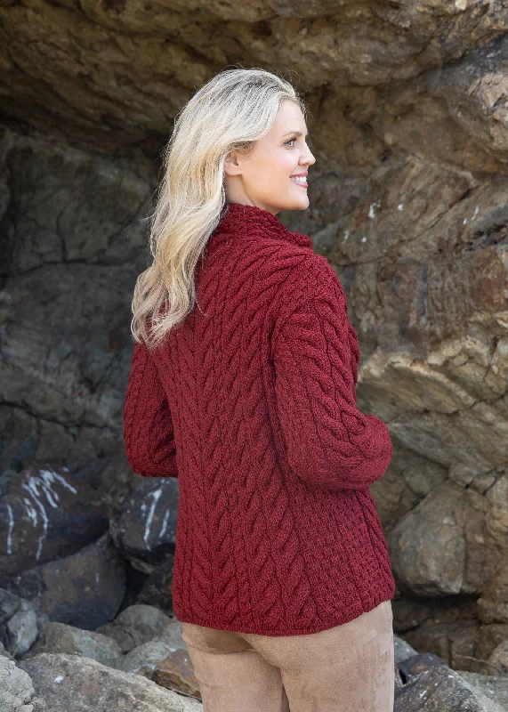 Aran 3 Buttons Trellis Cardigan | Red