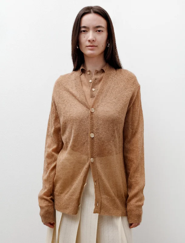 Kid Mohair Sheer Knit Cardigan Camel