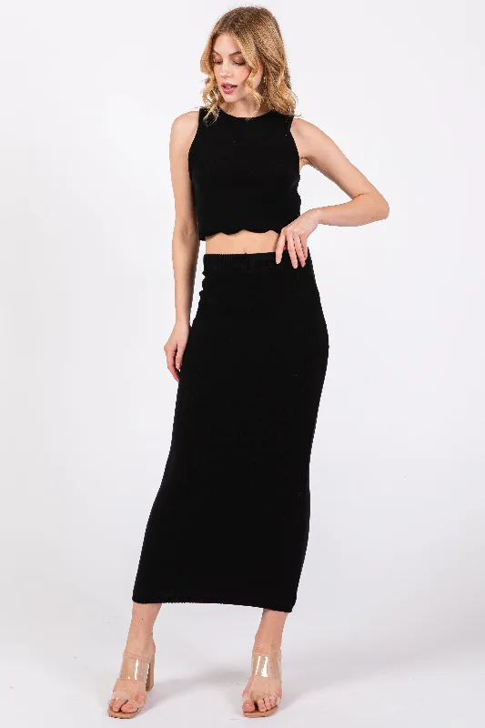 Black Sleeveless Crop Maternity Skirt Set